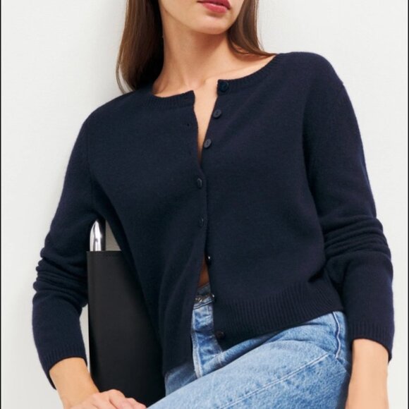 Reformation Clara Cashmere Crew Cardigan Navy - Picture 1 of 7